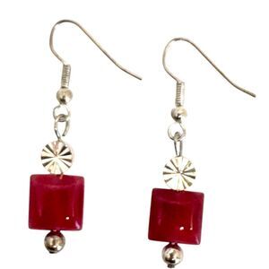 Indio Jewelry Red and Silver Glass .925 Sterling Earrings #318